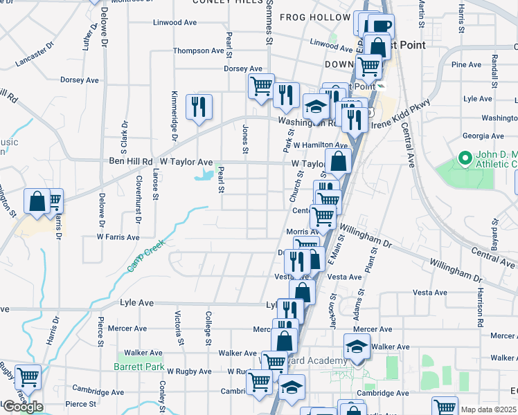 map of restaurants, bars, coffee shops, grocery stores, and more near 1821 Phillips Avenue in East Point