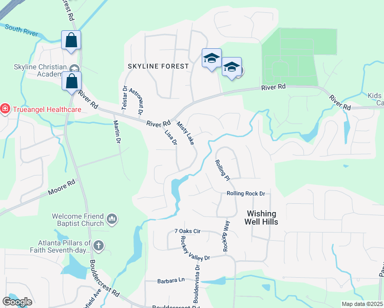 map of restaurants, bars, coffee shops, grocery stores, and more near 3803 Misty Lake in Ellenwood