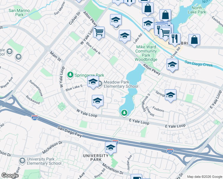 map of restaurants, bars, coffee shops, grocery stores, and more near 26 Southwind in Irvine