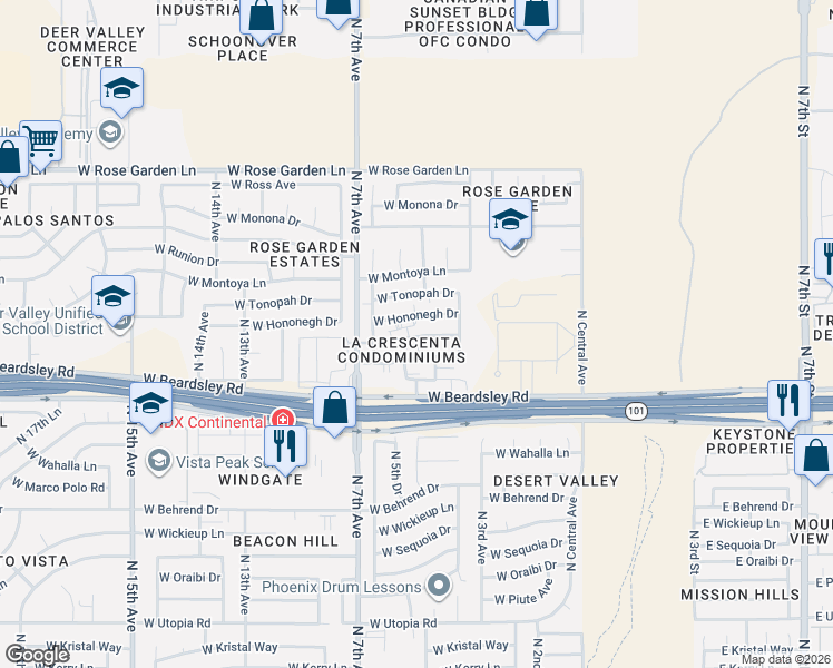 map of restaurants, bars, coffee shops, grocery stores, and more near 420 West Blackhawk Drive in Phoenix