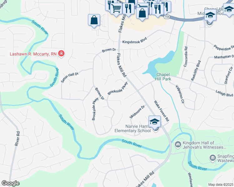 map of restaurants, bars, coffee shops, grocery stores, and more near 3782 Brookside Parkway in Decatur