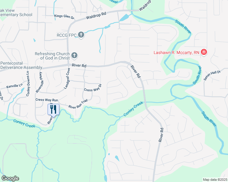 map of restaurants, bars, coffee shops, grocery stores, and more near 3306 Loblolly Pine Way in Decatur