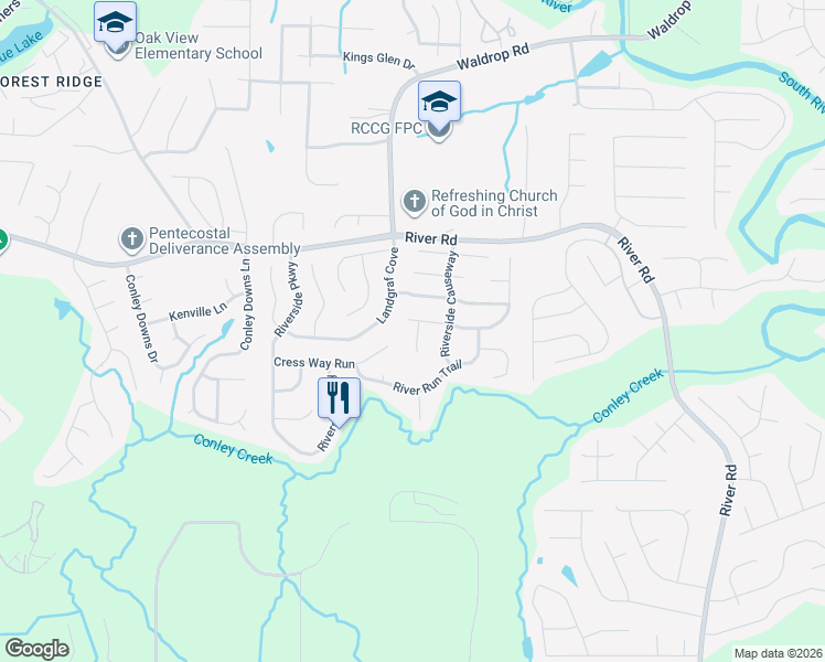 map of restaurants, bars, coffee shops, grocery stores, and more near 3958 Cress Way Run in Decatur