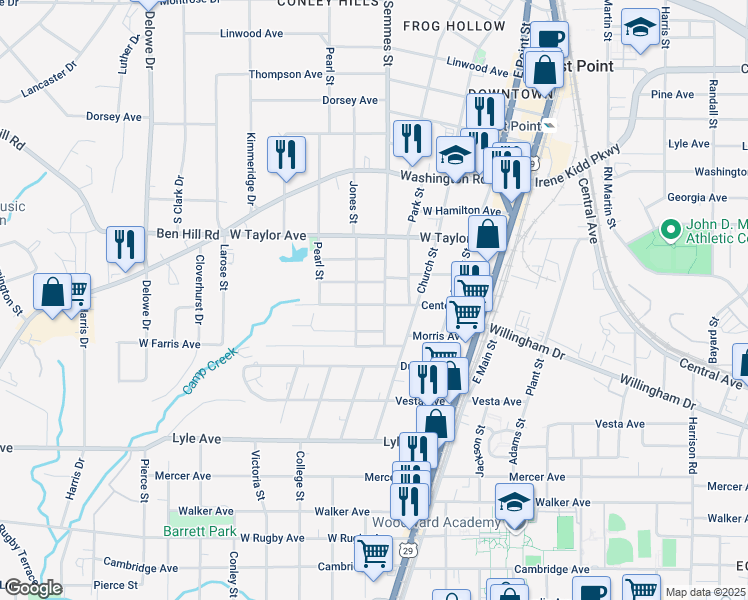 map of restaurants, bars, coffee shops, grocery stores, and more near 3087 Semmes Street in East Point