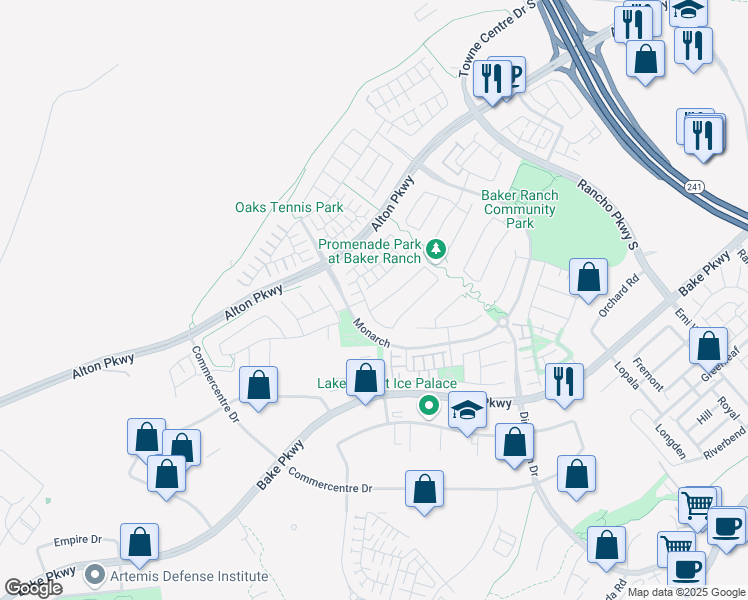 map of restaurants, bars, coffee shops, grocery stores, and more near 39 Barberry in Lake Forest