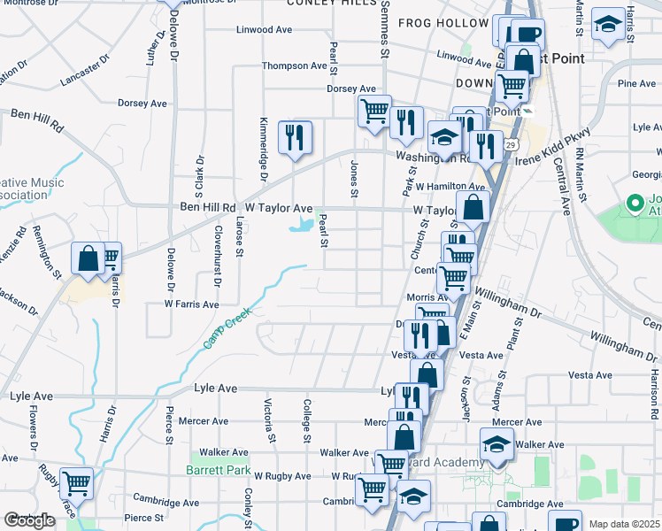 map of restaurants, bars, coffee shops, grocery stores, and more near 1871 Center Avenue in Atlanta