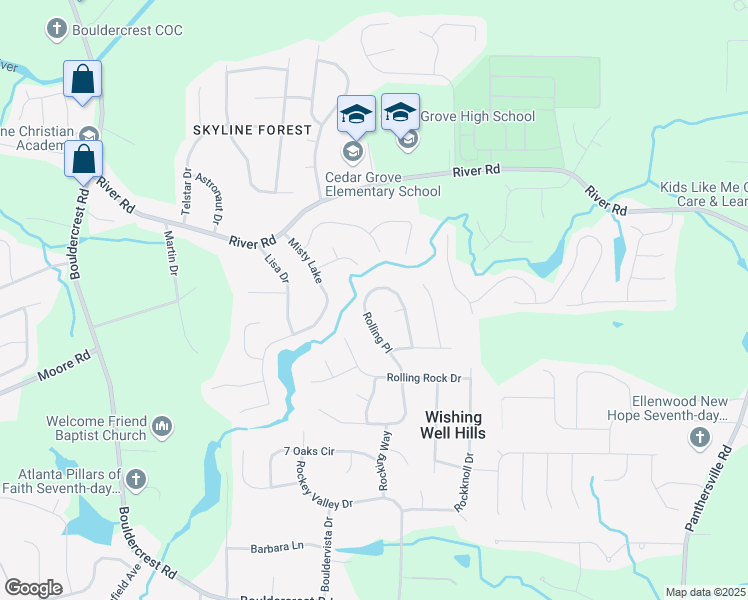 map of restaurants, bars, coffee shops, grocery stores, and more near 3772 Rolling Place in Conley