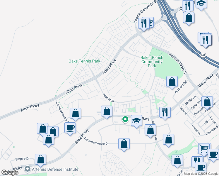 map of restaurants, bars, coffee shops, grocery stores, and more near 39 Barberry in Lake Forest