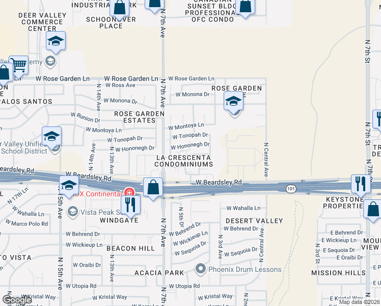 map of restaurants, bars, coffee shops, grocery stores, and more near 420 West Blackhawk Drive in Phoenix