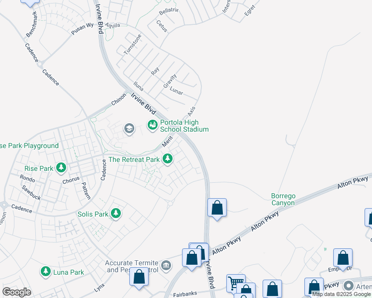 map of restaurants, bars, coffee shops, grocery stores, and more near 185 Sash in Irvine