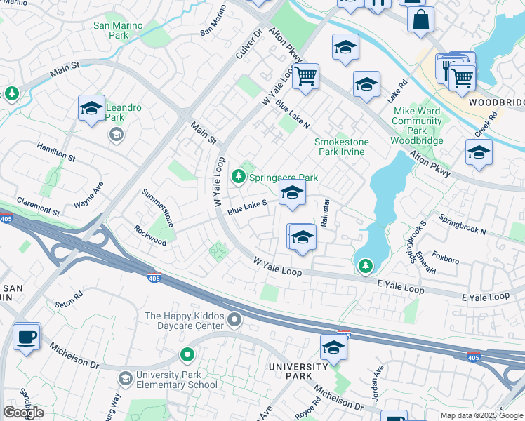 map of restaurants, bars, coffee shops, grocery stores, and more near in Irvine