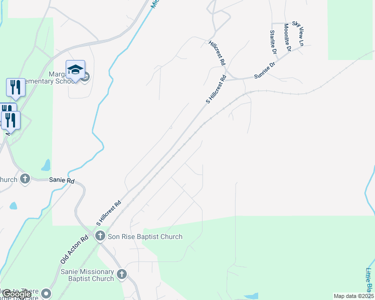 map of restaurants, bars, coffee shops, grocery stores, and more near 584 South Hillcrest Road in Odenville