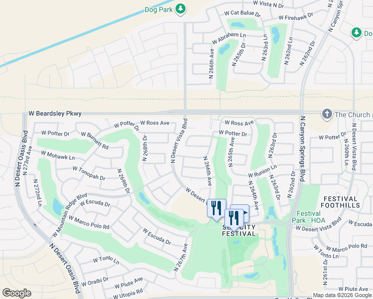 map of restaurants, bars, coffee shops, grocery stores, and more near 20652 North 267th Avenue in Buckeye