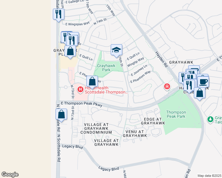 map of restaurants, bars, coffee shops, grocery stores, and more near 7557 East Phantom Way in Scottsdale