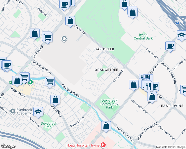 map of restaurants, bars, coffee shops, grocery stores, and more near 469 Orange Blossom in Irvine
