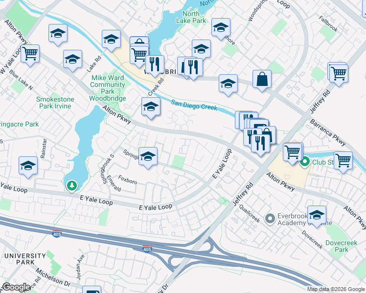 map of restaurants, bars, coffee shops, grocery stores, and more near 113 Briarglen in Irvine