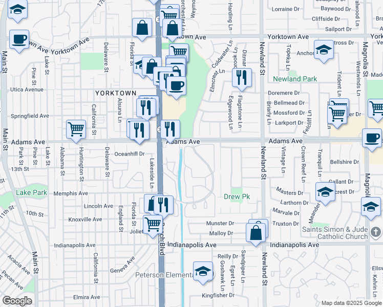 map of restaurants, bars, coffee shops, grocery stores, and more near 8172 Bridgepoint Drive in Huntington Beach