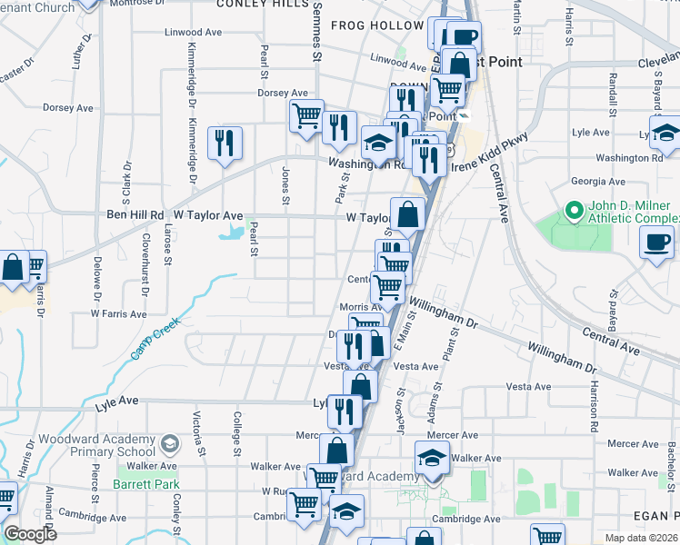 map of restaurants, bars, coffee shops, grocery stores, and more near 1763 Center Avenue in Atlanta