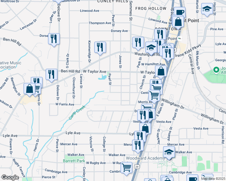 map of restaurants, bars, coffee shops, grocery stores, and more near 1871 Center Avenue in Atlanta
