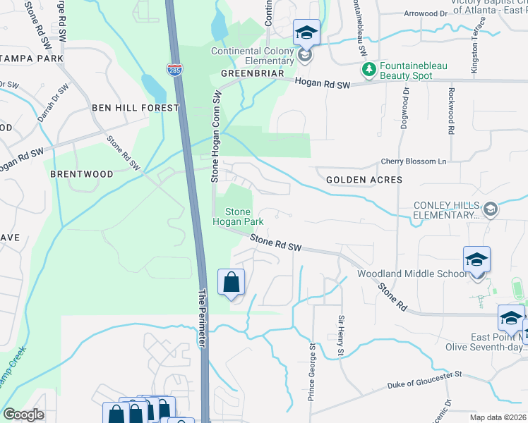 map of restaurants, bars, coffee shops, grocery stores, and more near 3131 Stonegate Court in Atlanta