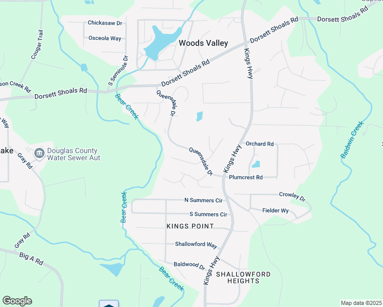 map of restaurants, bars, coffee shops, grocery stores, and more near 6195 Queensdale Drive in Douglasville