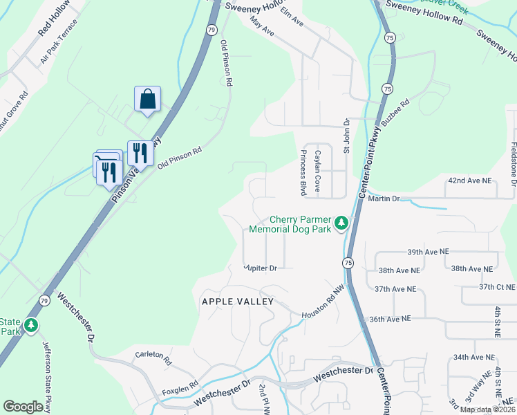 map of restaurants, bars, coffee shops, grocery stores, and more near 3924 Mars Avenue in Center Point