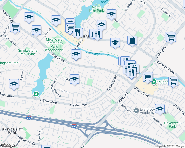 map of restaurants, bars, coffee shops, grocery stores, and more near 45 Briarglen in Irvine
