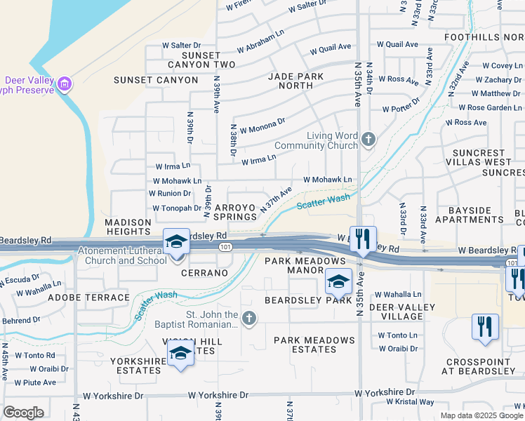 map of restaurants, bars, coffee shops, grocery stores, and more near 3702 West Runion Drive in Glendale