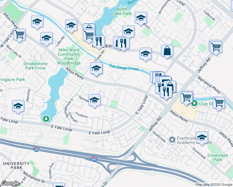 map of restaurants, bars, coffee shops, grocery stores, and more near 45 Briarglen in Irvine