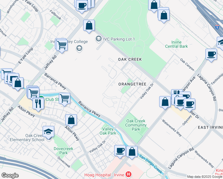 map of restaurants, bars, coffee shops, grocery stores, and more near in Irvine