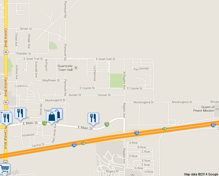 map of restaurants, bars, coffee shops, grocery stores, and more near East Coyote Street in Quartzsite