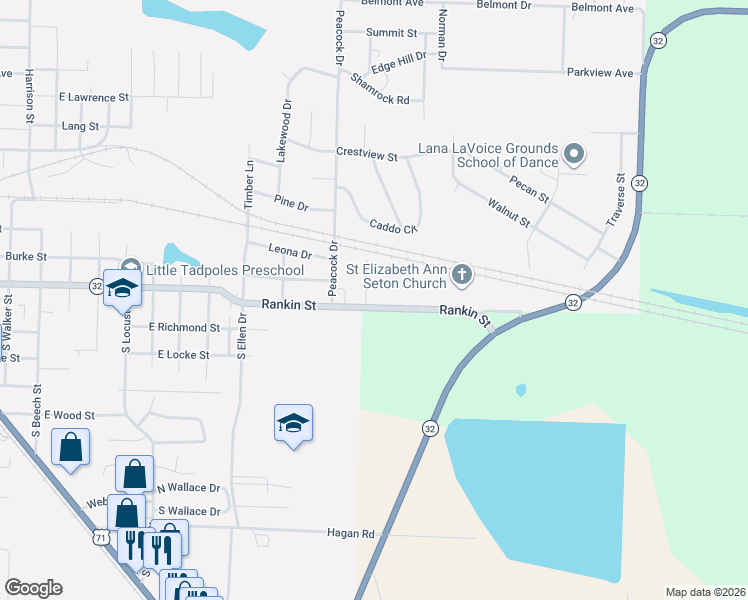map of restaurants, bars, coffee shops, grocery stores, and more near 125 Shalie in Ashdown