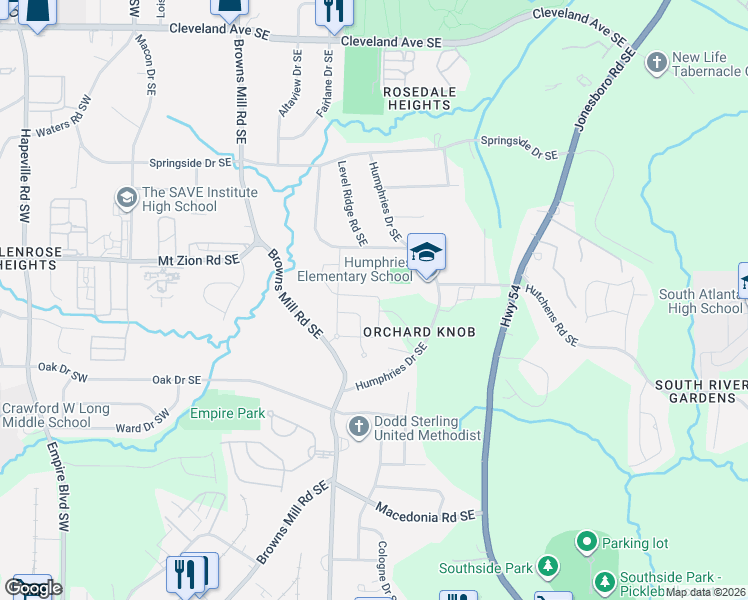 map of restaurants, bars, coffee shops, grocery stores, and more near 330 Susy Griffin Road Southeast in Atlanta