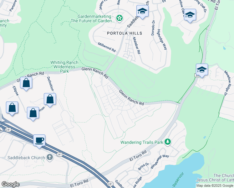 map of restaurants, bars, coffee shops, grocery stores, and more near 100 High Meadow in Lake Forest