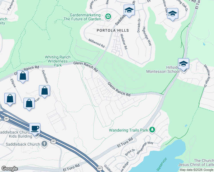 map of restaurants, bars, coffee shops, grocery stores, and more near 100 High Meadow in Lake Forest