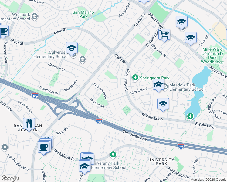 map of restaurants, bars, coffee shops, grocery stores, and more near 27 Newmeadow in Irvine