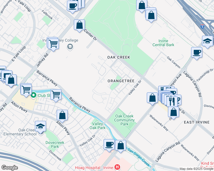 map of restaurants, bars, coffee shops, grocery stores, and more near in Irvine