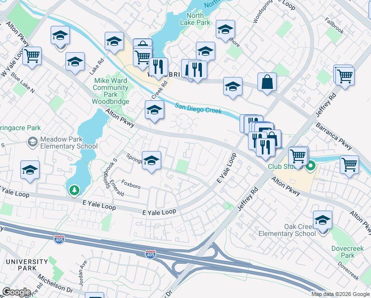 map of restaurants, bars, coffee shops, grocery stores, and more near 113 Briarglen in Irvine
