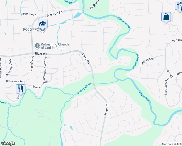 map of restaurants, bars, coffee shops, grocery stores, and more near 3751 Riverchase Circle in Decatur