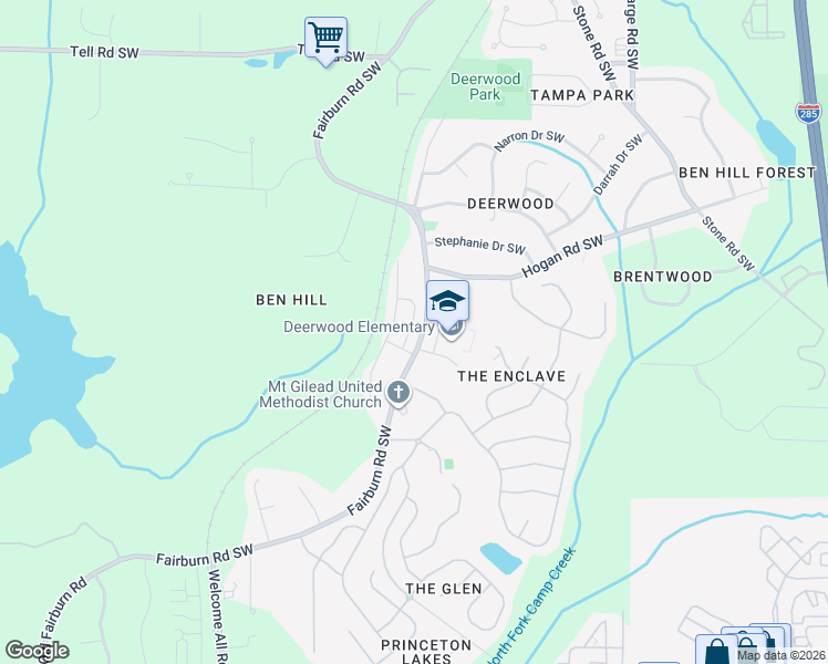 map of restaurants, bars, coffee shops, grocery stores, and more near 3026 Deerborne Court in Atlanta