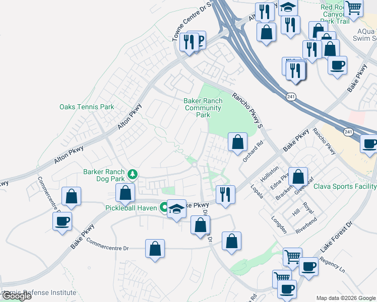 map of restaurants, bars, coffee shops, grocery stores, and more near 33 Sorrel in Lake Forest