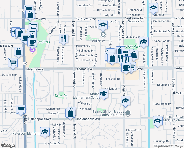 map of restaurants, bars, coffee shops, grocery stores, and more near 20011 Crown Reef Lane in Huntington Beach