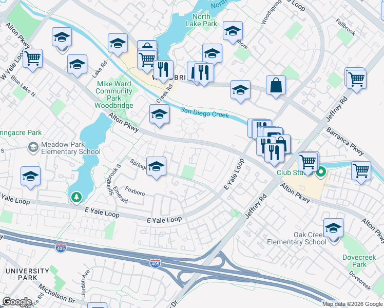 map of restaurants, bars, coffee shops, grocery stores, and more near 85 Briarglen in Irvine