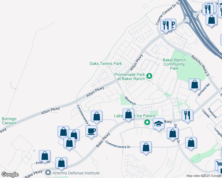 map of restaurants, bars, coffee shops, grocery stores, and more near 13 Dahlia in Lake Forest