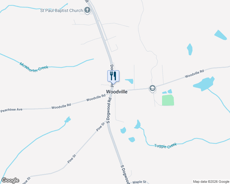 map of restaurants, bars, coffee shops, grocery stores, and more near in Woodville