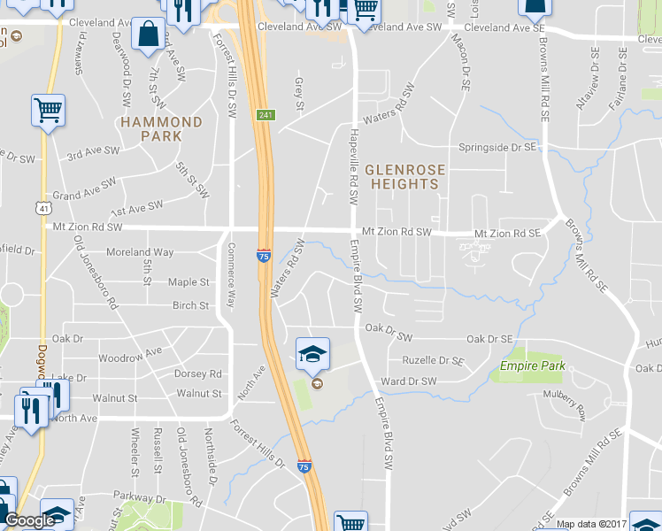 map of restaurants, bars, coffee shops, grocery stores, and more near 181 Glenrose Circle Southwest in Atlanta