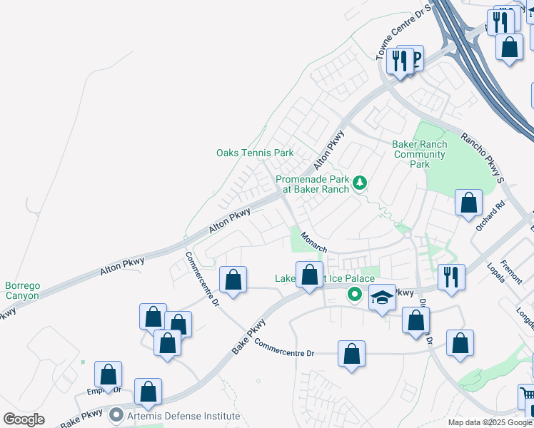 map of restaurants, bars, coffee shops, grocery stores, and more near 13 Dahlia in Lake Forest