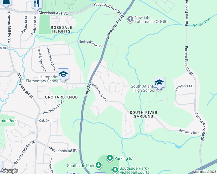 map of restaurants, bars, coffee shops, grocery stores, and more near 610 Waynes Court Southeast in Atlanta
