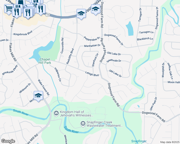 map of restaurants, bars, coffee shops, grocery stores, and more near 3510 Stanford Circle in Decatur