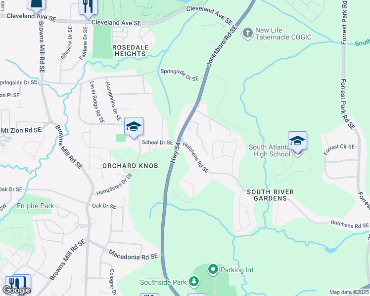 map of restaurants, bars, coffee shops, grocery stores, and more near in Atlanta